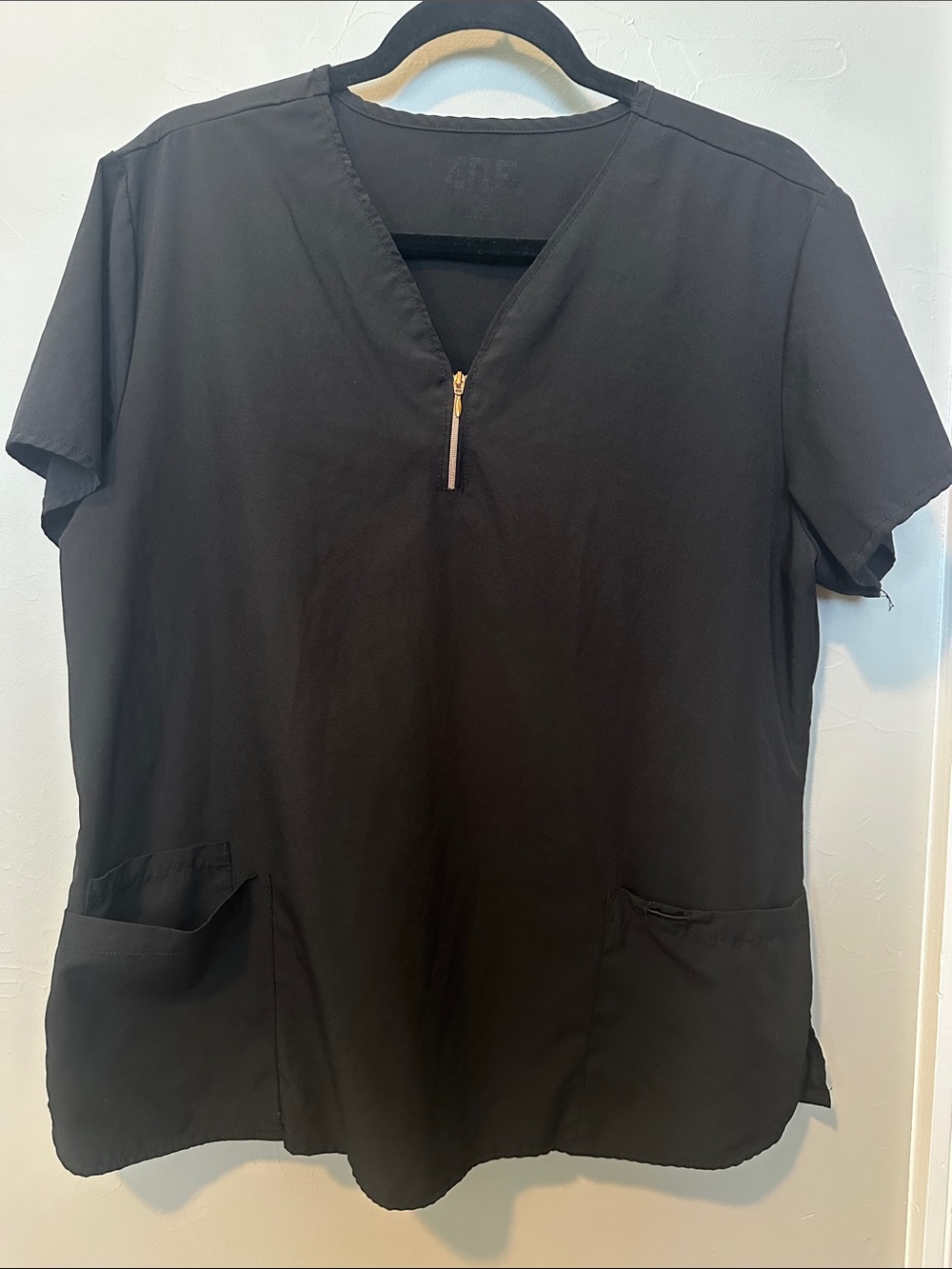 Black V-Neck Zip Front Scrub Top